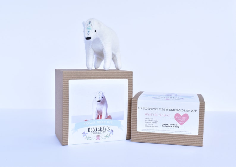 Polar Bear DIY Hand Sewing & Embroidery Kit Felt Stuffed Animal Kit image 9