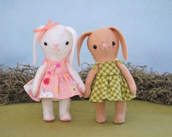 Felt Bunny Doll Pattern - Printable PDF Doll Sewing Pattern - Vintage Style String Jointed Easter Bunny Rabbit Doll with Dress