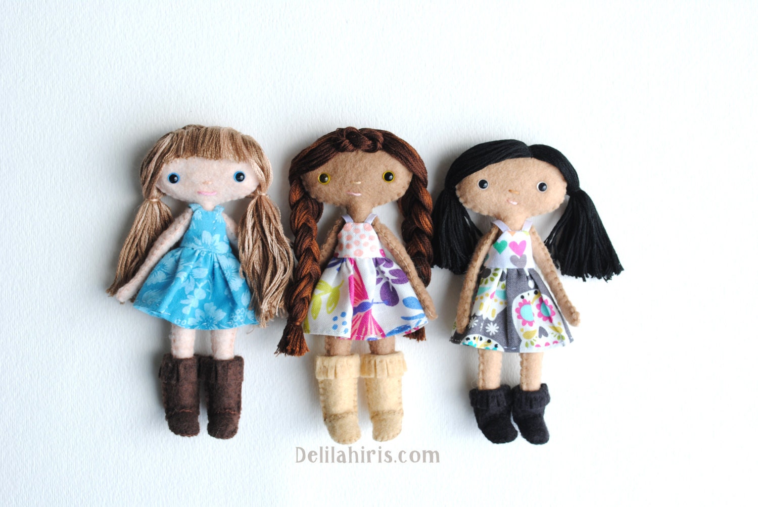 Felt Doll Sewing Pattern: 5" Dollhouse Dolls with Clothes (PDF & SVG)