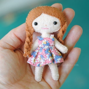 Mini Felt Doll Sewing Pattern PDF SVG | 4 inch Tiny Kawaii Doll with Braids