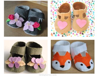 Felt Baby Shoe Pattern Bundle { 4 sets of Mary Jane Baby Shoes} Printable PDF Sewing Patterns