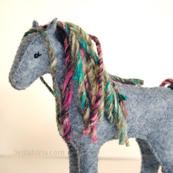 Gray Rainbow Felt Stuffed Horse *Custom Made To Order* 5.5 Inch Felt Horse Toy - Artisan Made Hand Stitched Wool Felt