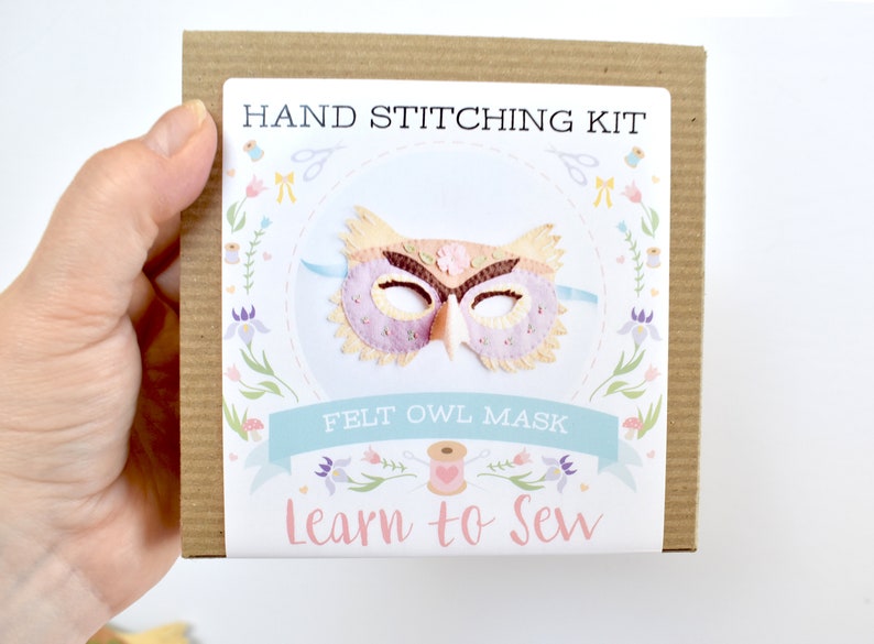 Felt Owl Mask Hand Sewing Kit - Floral Addition image 2
