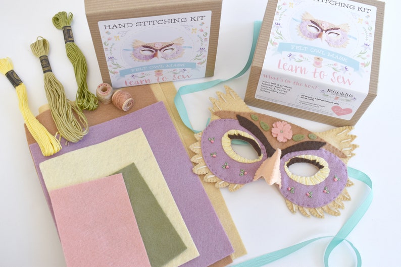 Felt Owl Mask Hand Sewing Kit - Floral Addition image 5