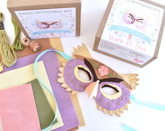 Felt Owl Mask Hand Sewing Kit - Floral Addition