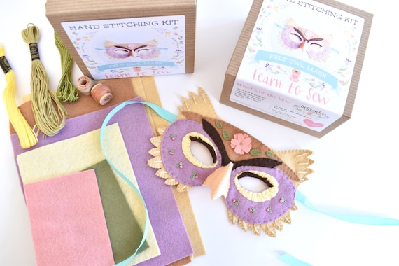 Felt Owl Mask Hand Sewing Kit - Floral Addition