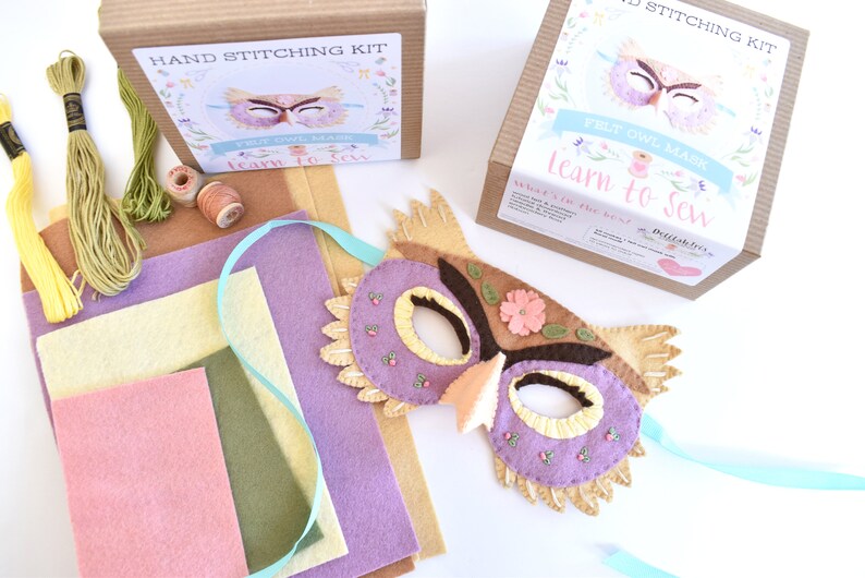 Felt Owl Mask Hand Sewing Kit - Floral Addition image 1