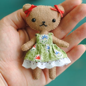 Teddy Bear Doll Pattern * Felt Doll Sewing Pattern * Make a 4 Inch Tall Mini Bear Doll