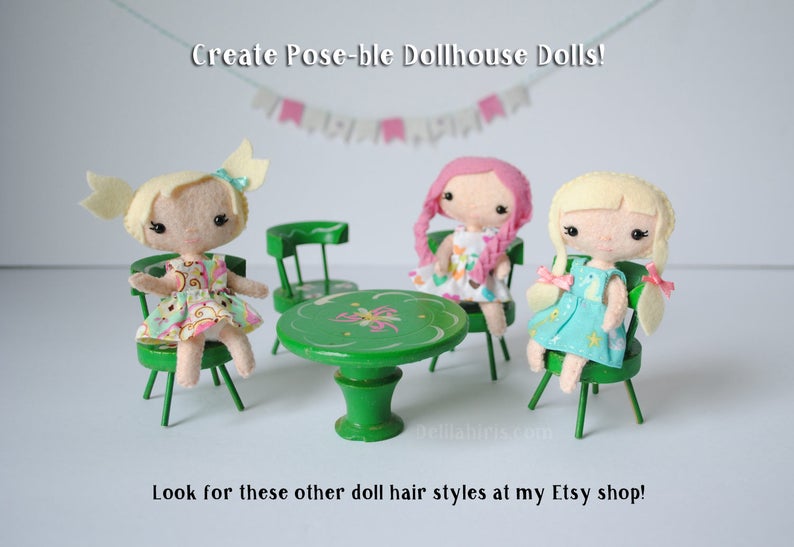 Mini Felt Doll Sewing Pattern PDF 4 inch Tiny Kawaii Doll with Braids. Dollhouse Doll Pattern. Hand Sewing Pattern. Handmade Gift. image 7
