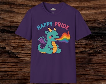 Happy Pride Dragon T-Shirt - Rainbow Dragon Tee, Unisex Pride Apparel, LGBTQ+ Gift, Festival Shirt, Cute Pride Day Top