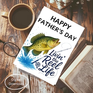 Carte numérique pour la fête des pères, Bold Livin' the Reel Life pour la fête des pères, cadeau idéal pour un papa qui aime la pêche, motif poisson aquarelle ludique