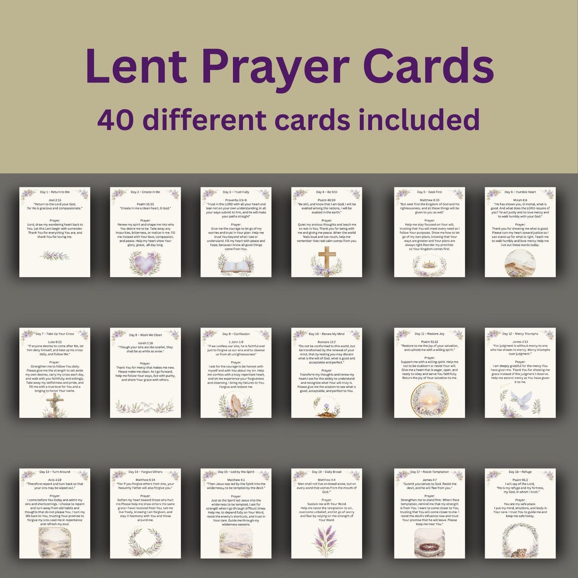 40 Days of Lent Prayer Cards | Botanical Devotional, Scripture Study ...