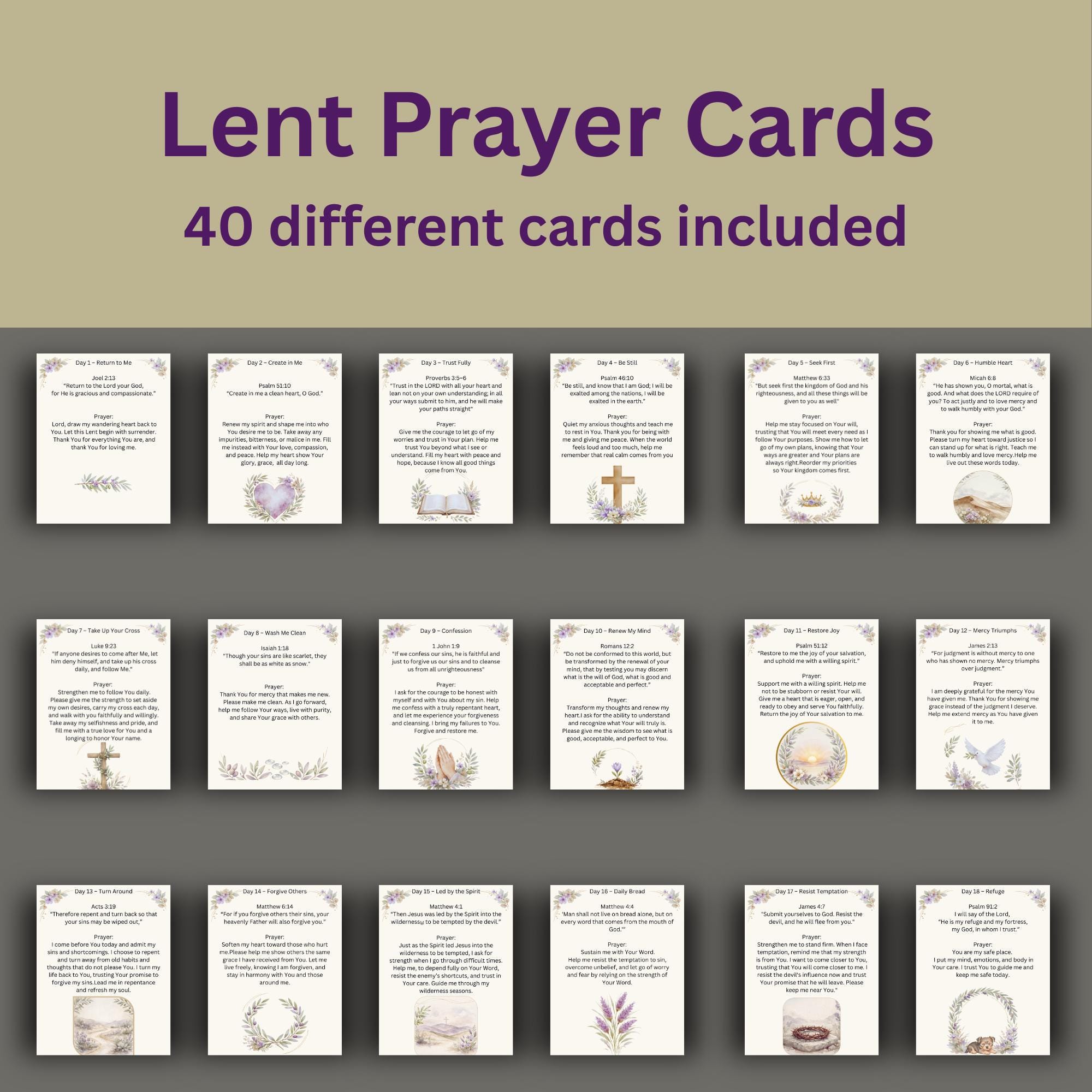 40 Days of Lent Prayer Cards | Botanical Devotional, Scripture Study ...