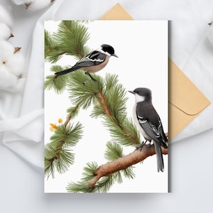 Pássaros em pinho, cartão de felicitações em branco, para namorados, aniversário, aniversário, para animais, amantes da vida selvagem, reciclado