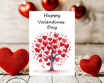 Happy Valentines Day Whimsical Heart Tree | Printable Valentine Card | Gender Neutral Design | Digital Download