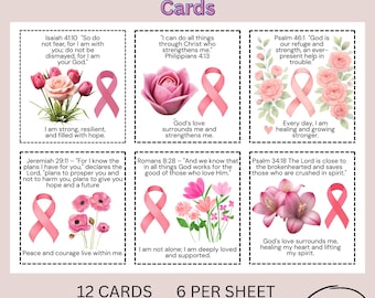 Breast Cancer Scripture Cards, Pink Floral Affirmations (Digital Download)