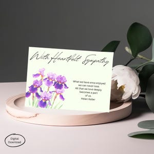 Avec carte de sincère sympathie l sympathie l carte de sympathie florale l iris l citation d'Helen Keller l téléchargement numérique l carte de sympathie imprimable