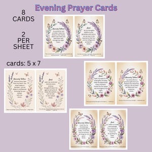 May include: Eight "Evening Prayer Cards" with floral and butterfly designs. Each card features a prayer with the words "Heavenly Father" and "Lord." The cards are 12.7 x 17.8 cm in size and come two per sheet.