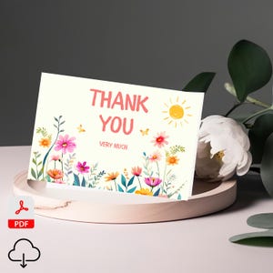 Tarjeta de agradecimiento en blanco con flores silvestres de fantasía / Tarjeta de agradecimiento floral / Tamaño 7x5, descarga digital l Tarjeta de agradecimiento floral imprimible