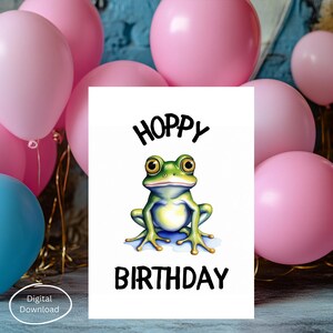 Tarjeta de cumpleaños de rana alegre, tarjeta de cumpleaños de rana en formato PDF, linda y sencilla tarjeta de cumpleaños de rana, 5 x 7, descarga digital, divertida tarjeta de cumpleaños, tarjeta de cumpleaños para niños