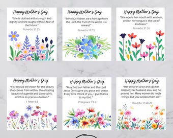 Digital Floral Scripture Cards - Inspirational Mother&#39;s Day Bible Verses for Gifts, Church Favors & Scripture Card Set