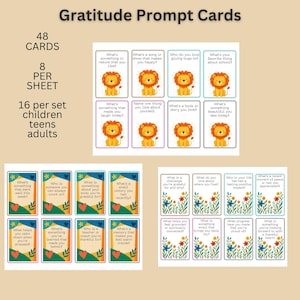 Tarjetas imprimibles con mensajes de agradecimiento (PDF): 48 mensajes únicos para adultos, adolescentes y niños. Diario de práctica de agradecimiento y juego familiar de regalo.