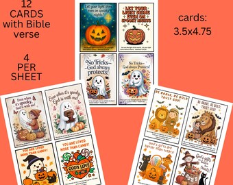 Tarjetas cristianas de Halloween para niños, versículos bíblicos (descarga digital)