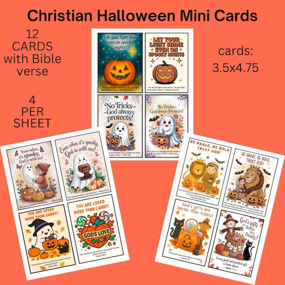 Christian Halloween Mini Cards, 12 Faith-Based Scripture Cards for Kids, Perfect Trunk-or-Treat and Sunday School Gifts