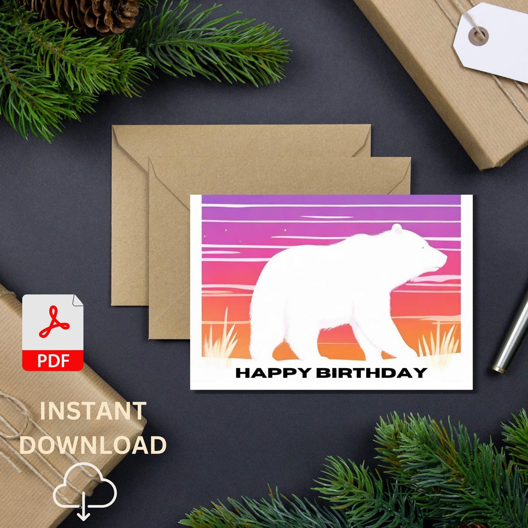 Polar Bear Blank Birthday Card, Polar Bear Birthday Card, Personalized ...