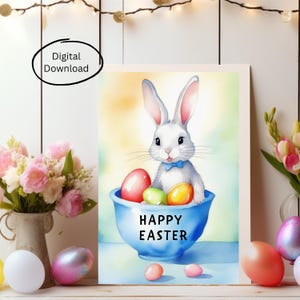 Carte de Joyeuses Pâques - Lapin mignon 5 x 7, téléchargement numérique, carte de voeux intérieure vierge pour la célébration du printemps, PDF imprimable
