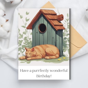 Tarjeta de feliz cumpleaños para gato, "Que tengas un cumpleaños perfecto y maravilloso", tarjeta divertida y linda, tarjeta de cumpleaños imprimible digitalmente para tu día perfecto