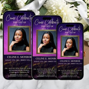Convite de funeral editável | Convite de funeral digital e anúncio de serviço memorial | Convite personalizado para impressão