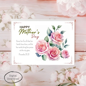 Carte numérique pour la fête des mères - Design rose élégant avec 31 versets des proverbes, bien pensé pour les mamans et les grands-mères, vierge à l'intérieur