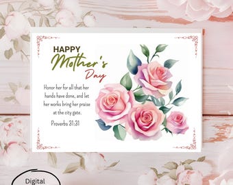 Elegant Rose Muttertagskarte - Sprüche 31 Verse (Digitaler Download)
