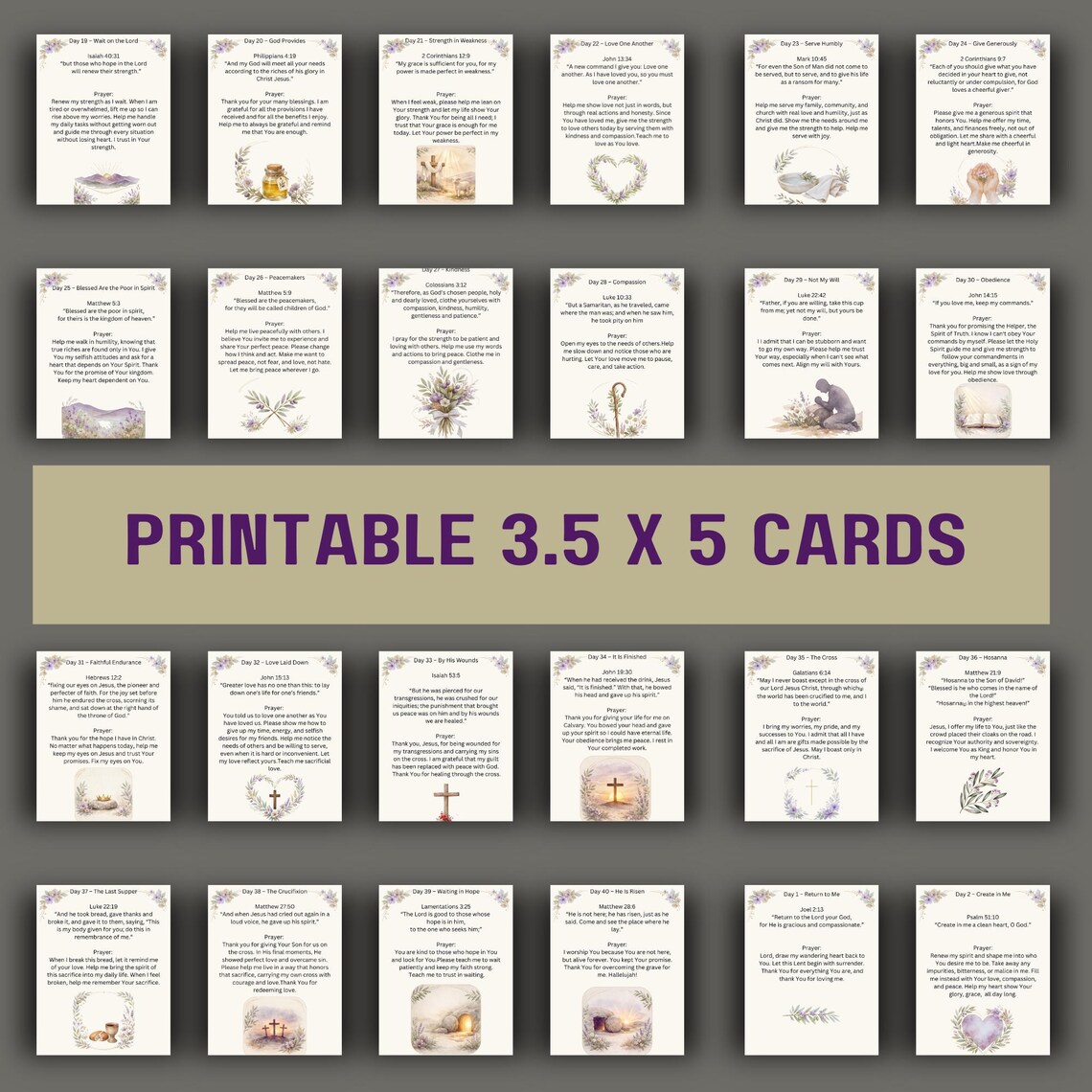 40 Days of Lent Prayer Cards | Botanical Devotional, Scripture Study ...