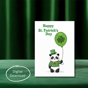 Happy St Patricks Day-wenskaart, Panda Shamrock digitale download, 5 x 7 Ierse kaart, blanco binnenkant voor 17 maart