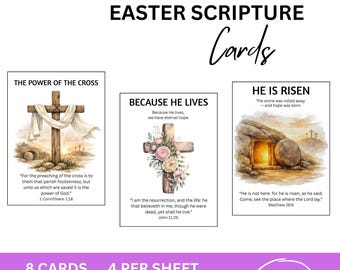 Christian Easter Scripture Cards Printable l 8 Resurrection Cards– Floral & Neutral Bible Verse Set