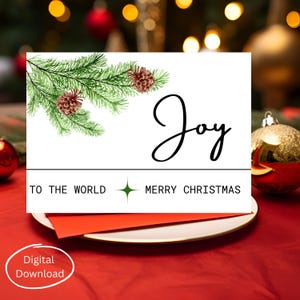 Tarjeta navideña moderna l Alegría para el mundo l Feliz Navidad l Diseño minimalista l Descarga digital l Diseño moderno y elegante l Tarjeta navideña l