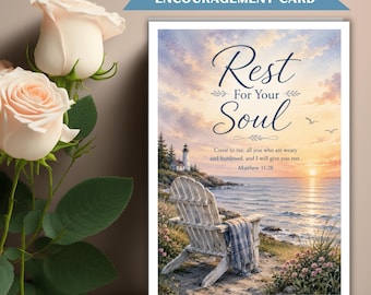 Christelijke aanmoedigingskaart | Rust voor je ziel | Mattheüs 11 28 Afdrukbaar | Coastal Sympathy Card