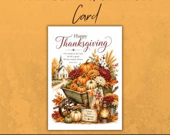 Christian Thanksgiving Card | Harvest Wagon Gratitude Greeting (Digital Download)