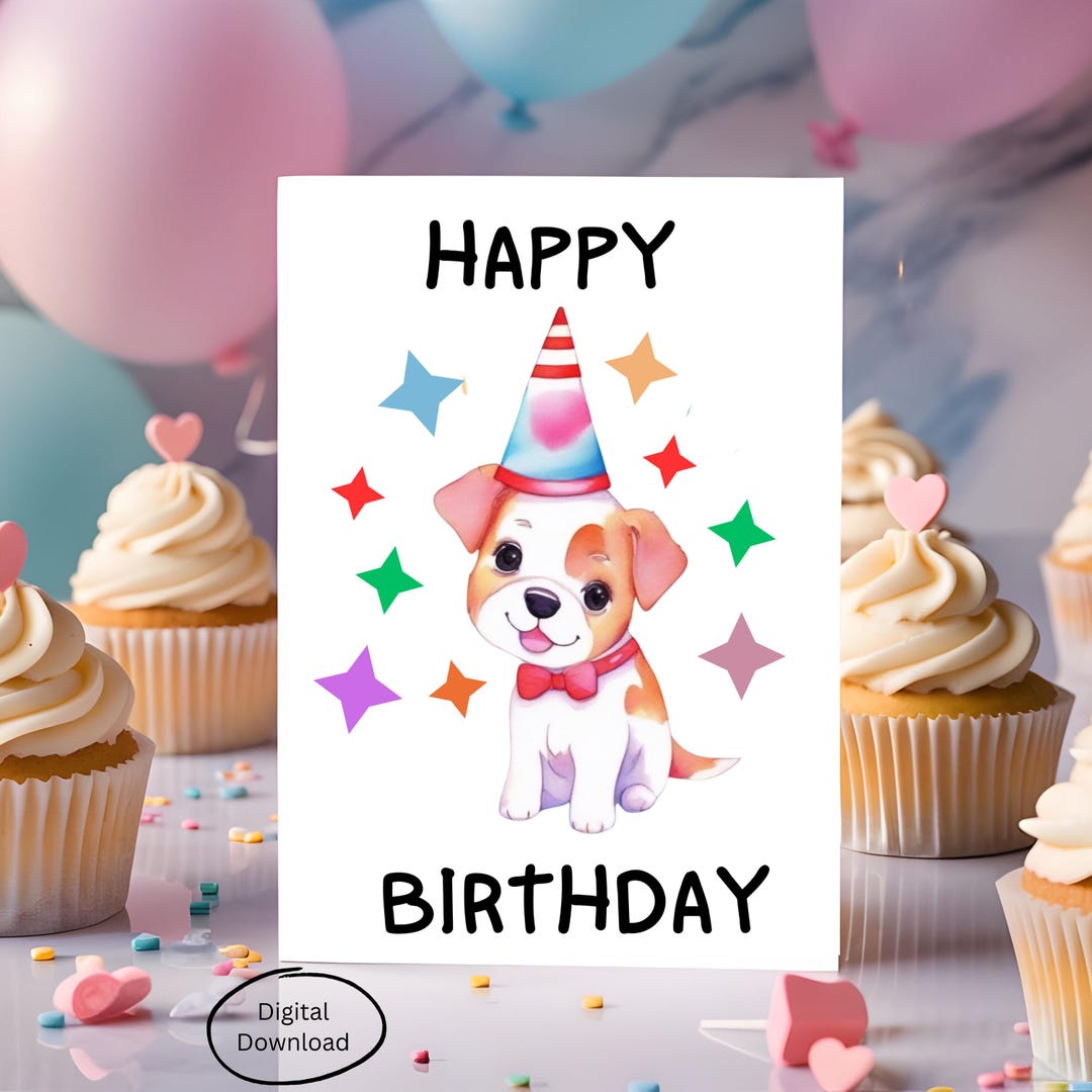 Dog Birthday Card, Cute Dog Card, Happy Birthday, Digital Download ...