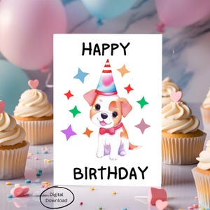 Tarjeta de cumpleaños de perro, linda tarjeta de perro, feliz cumpleaños, descarga digital, tarjeta de cumpleaños para niños, tarjeta de cumpleaños caprichosa, tarjeta de cumpleaños de 5x7,