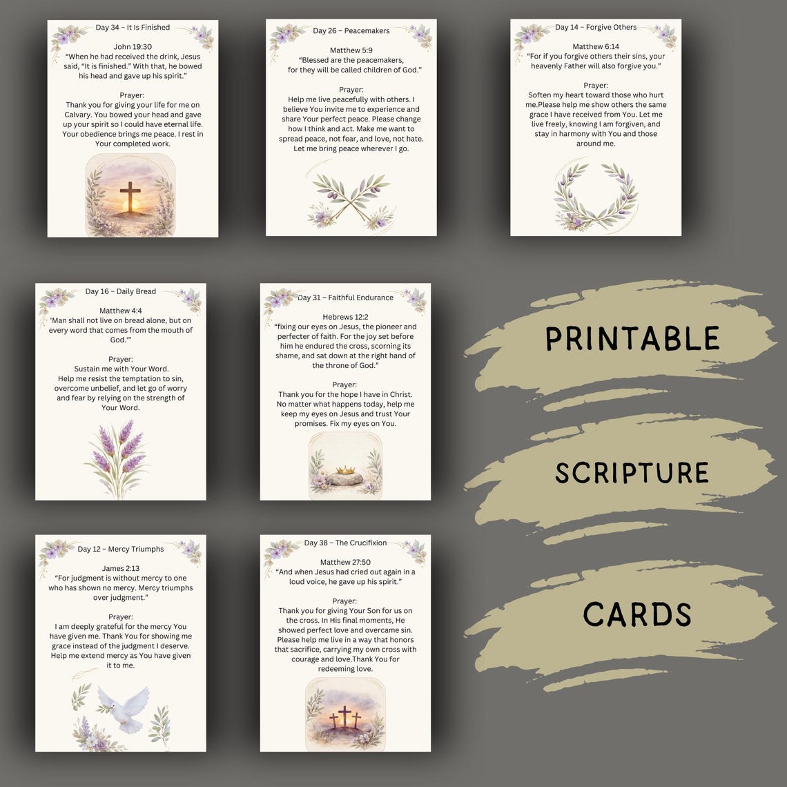 40 Days of Lent Prayer Cards | Botanical Devotional, Scripture Study ...