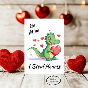 Karte zum Valentinstag l Verspieltes Krokodil l kinderfreundlicher Valentinstag l Cartoon Krokodil l Ich Stehle Herzen l Digitaler Download l Druckbare Karte zum Valentinstag
