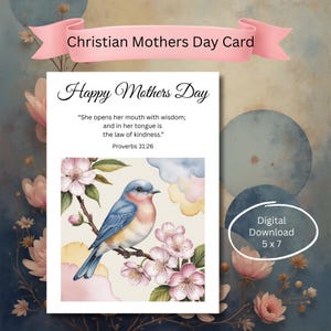 Christian Mother’s Day Card Printable  | Proverbs 31:26  | Bird & Dogwood Flowers