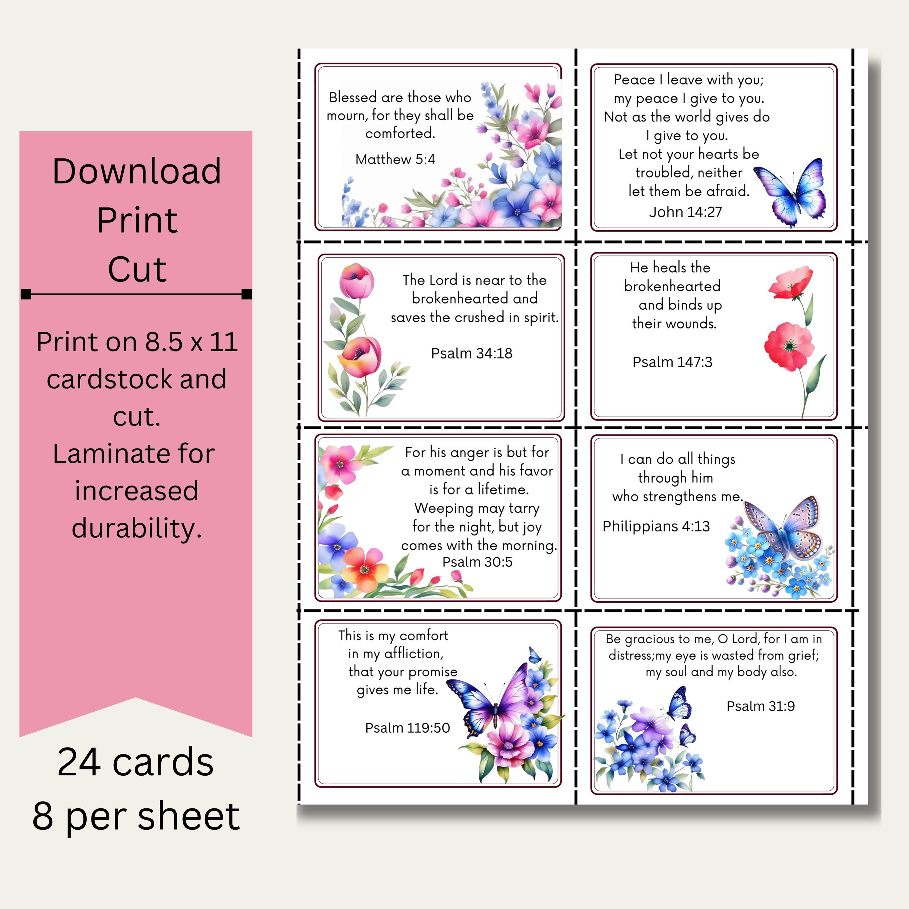 Bible Verse Cards PDF for Loss & Grief, Encouragement in Times of Loss, Uplifting Scripture Digital Download