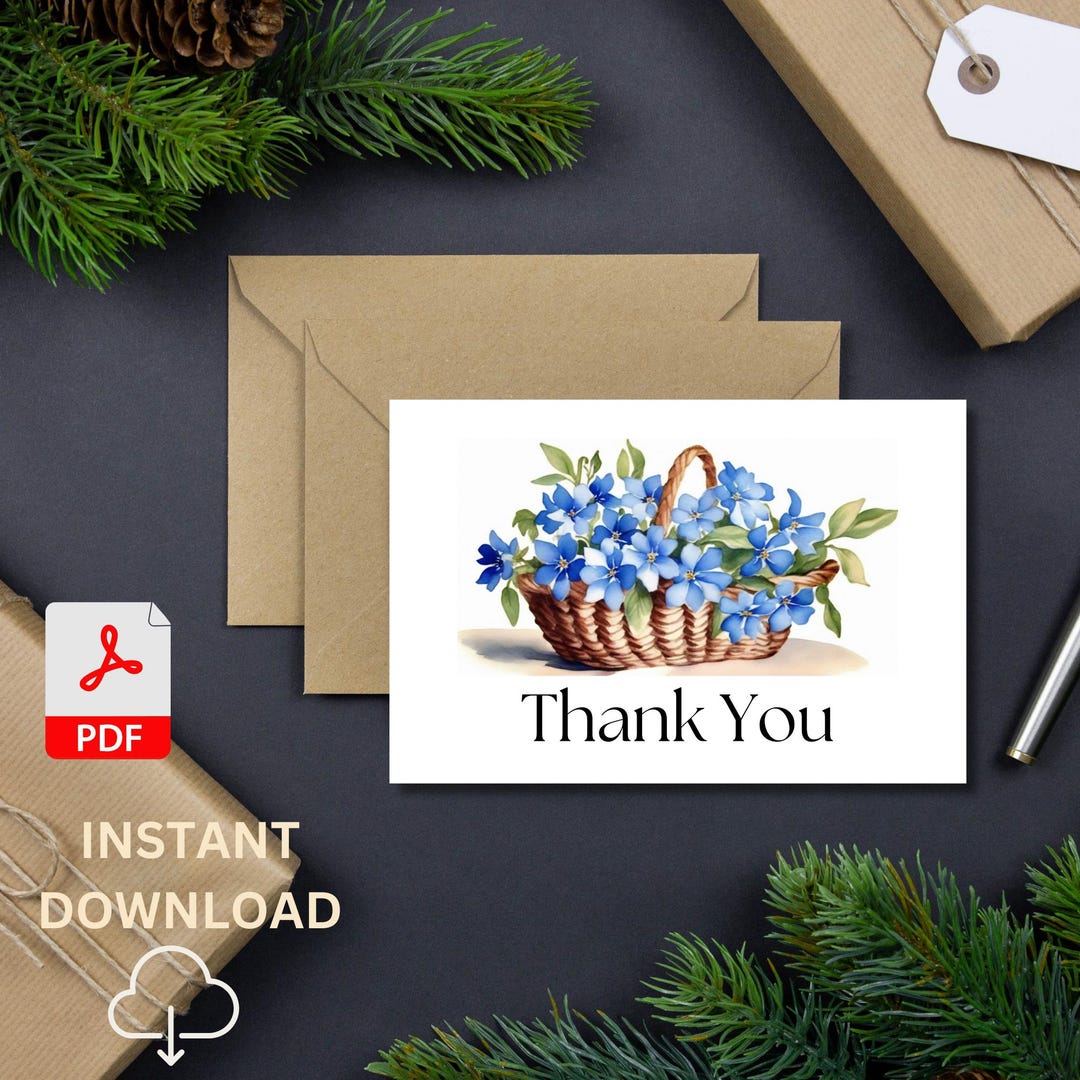 Basket of Violet Blank Thank You Card, Basket Thank You Card ...