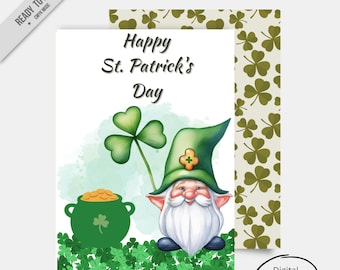 St. Patrick's Day Card | Gnome Shamrock Design (Instant Download)