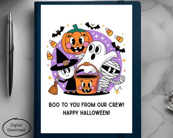 Biglietto di Halloween stravagante, design di strega, fantasma, mummia (PDF digitale)