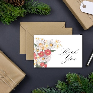 Merci, marguerite, fleurs, carte de remerciement, A6, jolie carte de remerciement marguerite, une petite carte pour dire un grand merci, carte personnalisée